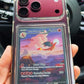 Customer photo of a burgundy iPhone 18 Pro Max in a SHOWCASED Crystal Clear Signature Series trading card phone case with a Charizard ex card displayed